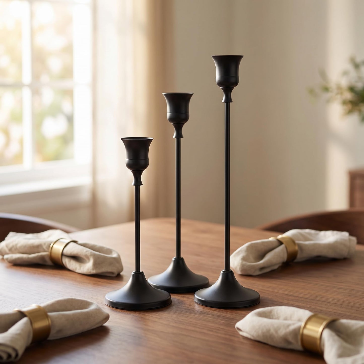 Oakernel Black Taper Candle Holders 2 Sets(6 Pcs) - Tall Metal Candlestick Holders for Table Centerpiece, Formal Dinner, Wedding, Fireplace Mantel Decor, Fits 3/4 Inch Thick Candles