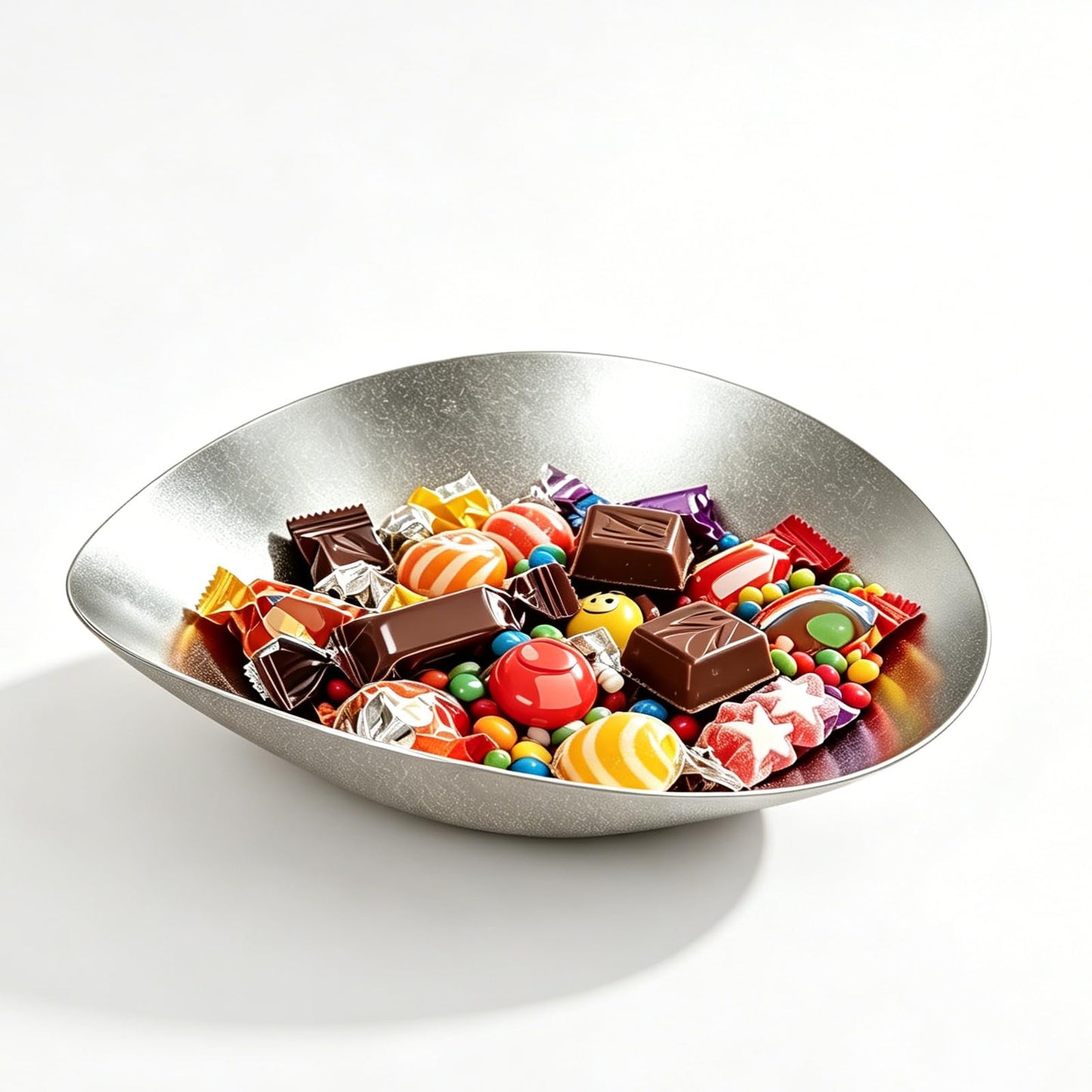 Candy Bowl, Candy Dish for Office Desk, 8.2" x 7.7" x 2.2" Stainless Steel Irregular Retro Candy Bowls Decorative, Candy Bowl for Office, Silver Metal Candy Dishes, Key Bowl For Entryway Table
