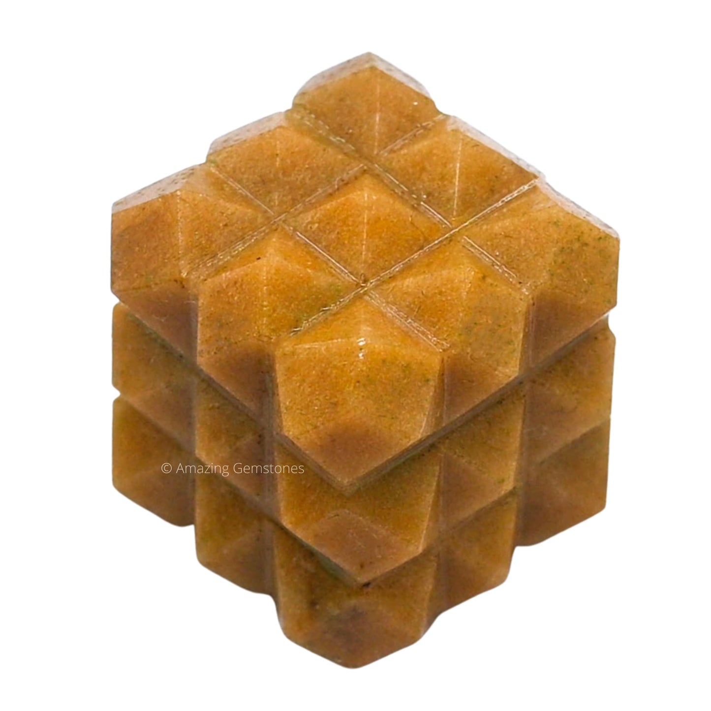 Amazing Gemstone Yellow Jasper Crystal Cube with 54 Pyramid - 1" Mini Lemurian Pyramid Cube Figurine of Natural Stone Pyramid for Meditation, Reiki, Chakra Balancing Vastu Pooja and Crystal Grids