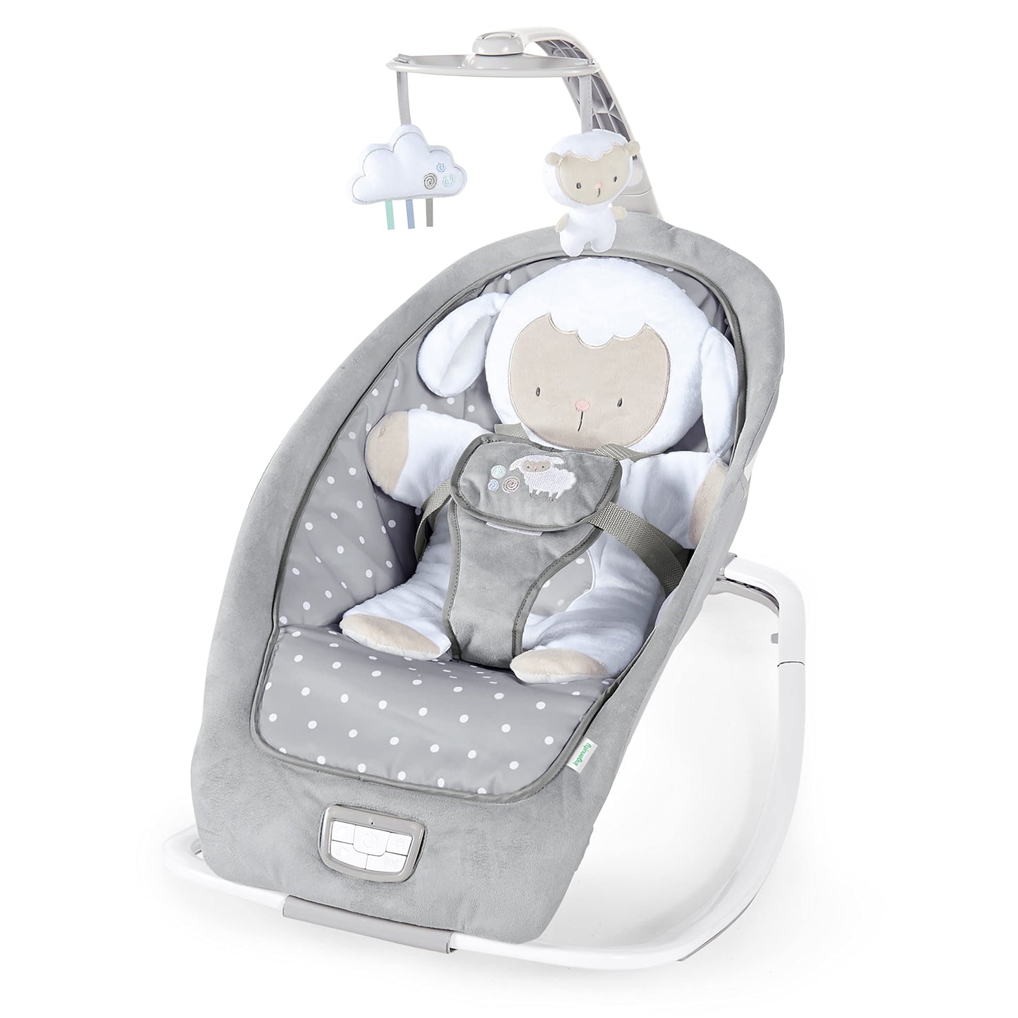 Ingenuity, Cuddle Lamb Baby Rocking Hammock with Vibration, Game Bow are 2 Stuffed Animals, 12 Melodies, 4 Nature Sounds, Adjustable Volume, Ergonomic, from Newborn to 18 kg