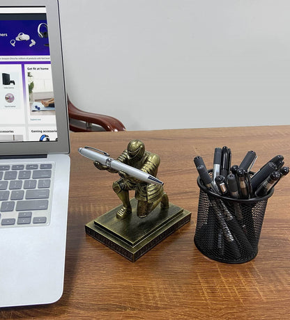 Ofiedx Executive Knight Pen Holder with a Pen Personalized Desk Accessories Decor Home Office Cool Pen Stand Gold