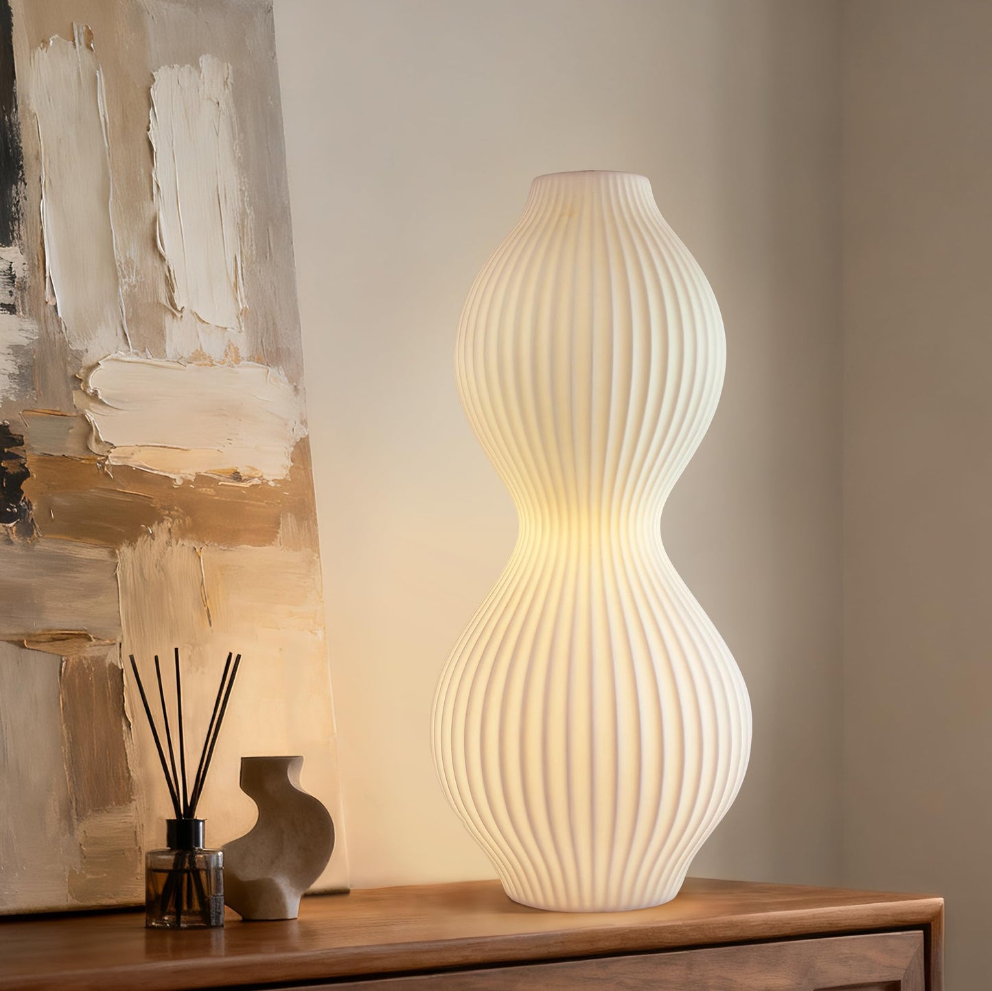 RONDURE 15.8" Modern Ceramic Table Lamp, Fully Dimmable Bedside Lamp for Bedroom Living Room Nightstand, White Translucent Ceramic Shade, Warm Ambient Decorative Corded Lighting, Bulb Included