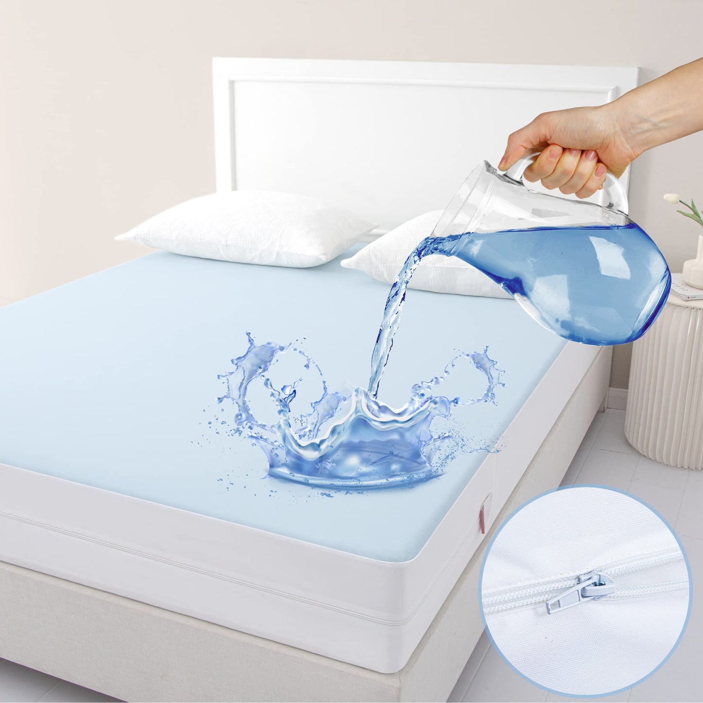 JET'S HOME Twin Zippered Mattress Encasement - 6 Sided Waterproof Mattress Protector with Zipper - Machine Washable Mattress Cover Fits 10-15 Inches