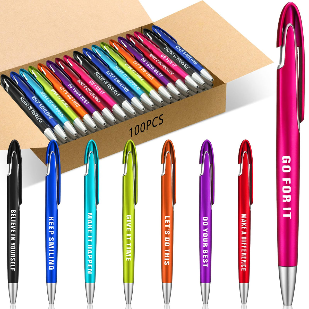 Lincia 100 Pcs Inspirational Ballpoint Pens Bulk with Inspirational Quotes Retractable Medium Point Affirmation Pens with Black Ink Thank You Gifts for Back to School, Nurse, Teacher