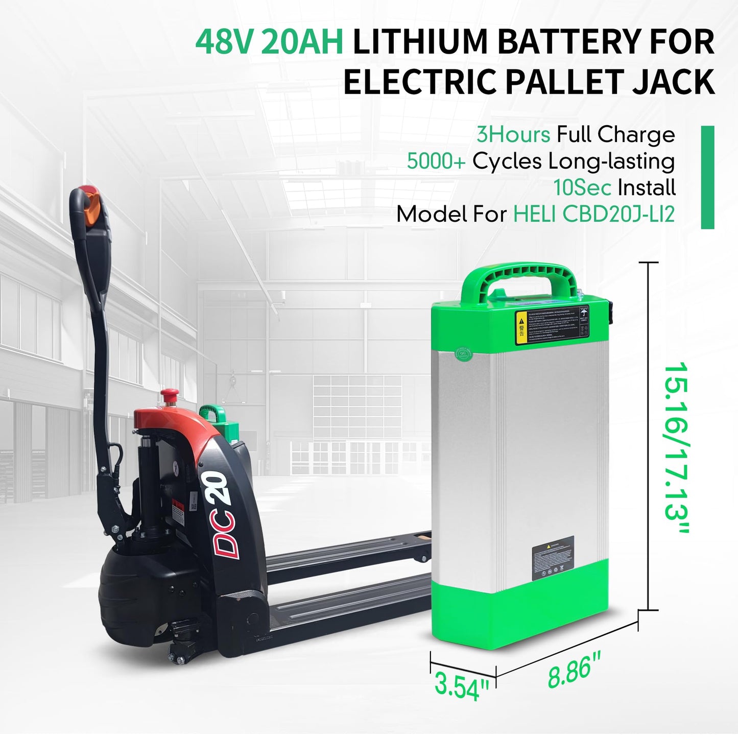 MBOIFEA Electric Pallet Jack Battery 48V 20AH LiFePO4 Lithium Battery Pallet Truck Li-ion Batteries with CAN Bus Communication for Heli CBD20J-LI2 5000+Cycles, Built-in Smart BMS