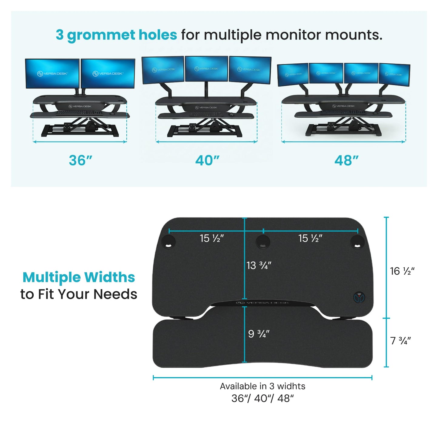 VERSADESK Electric Standing Desk Converter, 48 Inch PowerPro Height-Adjustable Sit Stand Desktop Riser, Keyboard Tray, USB Charging Port, 48" W X 24" D, Black