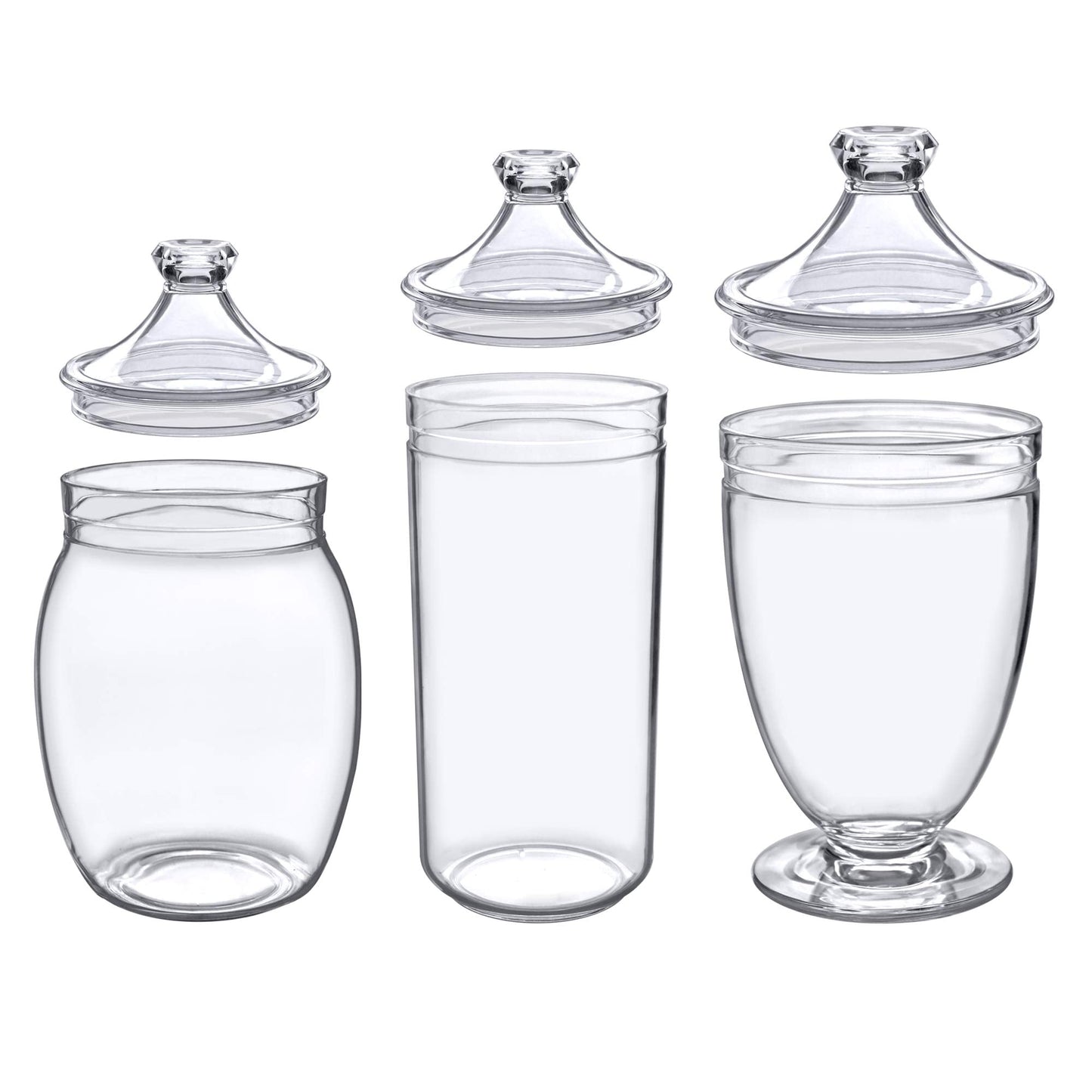 Amazing Abby - Adore - Plastic Apothecary Jars (3-Piece Set, 52/46/46 oz) (NOT Glass), Acrylic Jars with Lids, Bathroom Canisters, Candy Buffet, Wedding Display, BPA-Free and Shatter-Proof