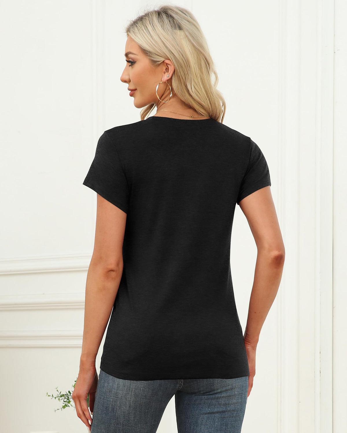 Memorose Womens Short Sleeve Tops Summer T Shirts Round Neck Fashion Causal Basic Tee Black L