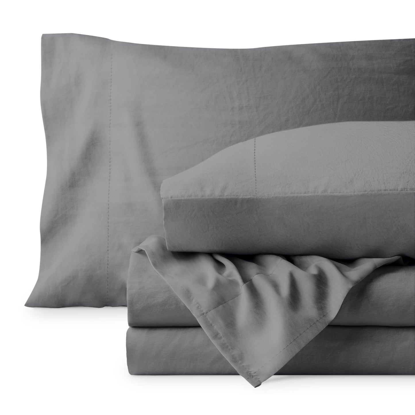 Bare Home Full Sheet Set - Luxury 1800 Ultra-Soft Stonewashed Microfiber - Double Brushed - Deep Pockets - Easy Fit - Breathable Bedding - Sheet Sets & Pillowcases (Full, Grey)
