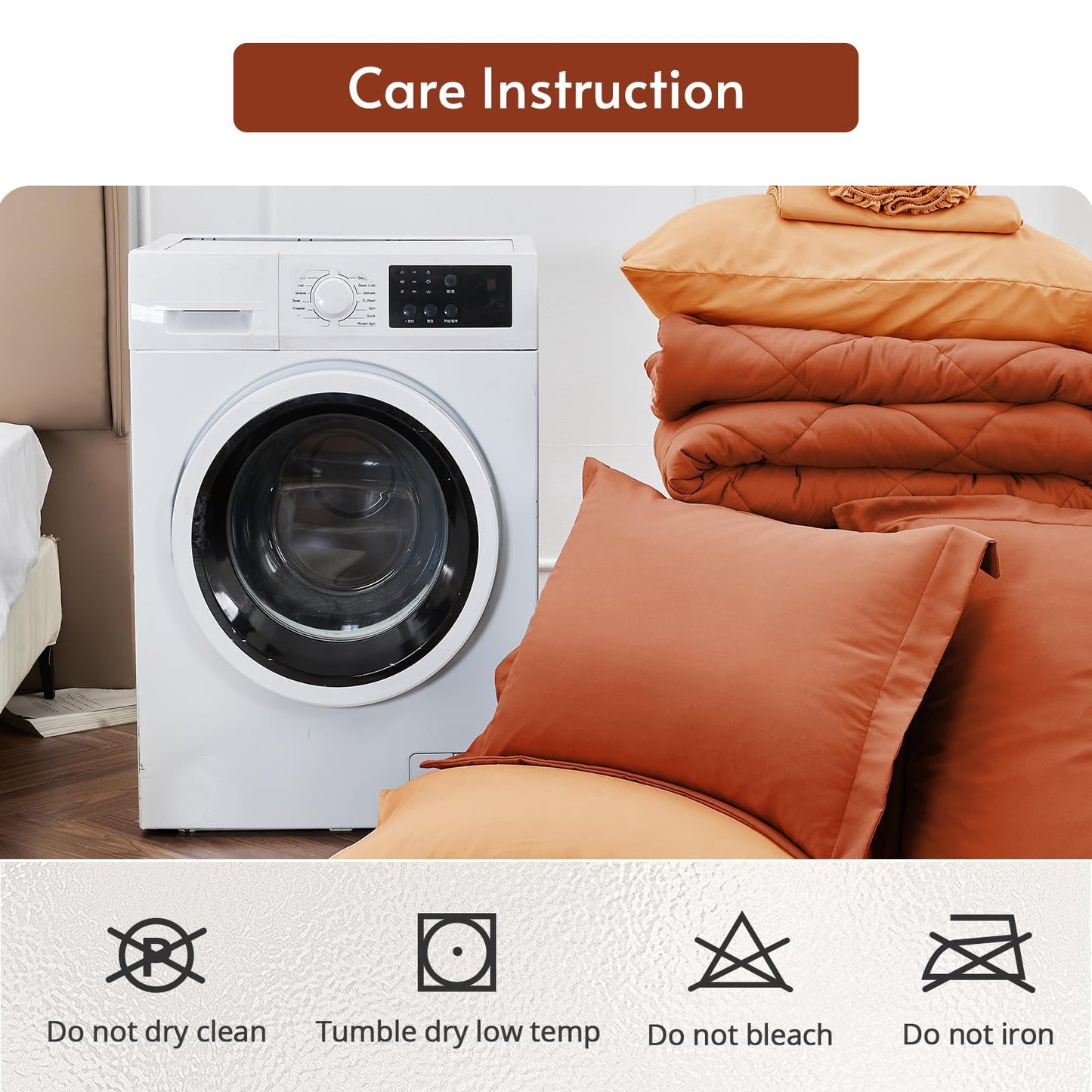 MUXHOMO 7 Pieces Queen Comforter Set, Reversible Bed in a Bag Queen Size, All Season Bedding Set with Comforter, Flat Sheet, Fitted Sheet, Pillowcases & Shams, Burnt Orange & Camel