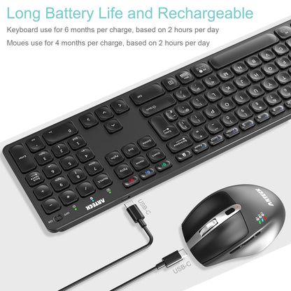 Arteck Universal Multi-Device Bluetooth Keyboard and Mouse Full Size Wireless Bluetooth Keyboard and Ergonomic Mouse Set for Windows, iOS, Android, Computer Desktop PC Laptop iPad Tablet Smartphone