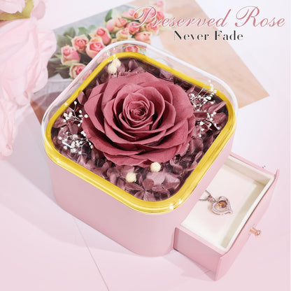 Beferr Valentines Day Gifts for Her Preserved Real Rose with Necklace Eternal Roses Forever Flowers for Delivery Prime Mothers Anniversary Birthday Gifts for Women Mom Grandma Wife Daughter Girlfriend