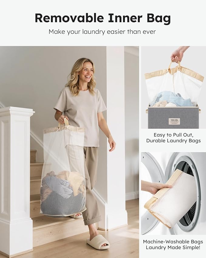 SOLEDI Laundry Hamper with Lid 100L Large & Tall Collapsible Laundry Basket