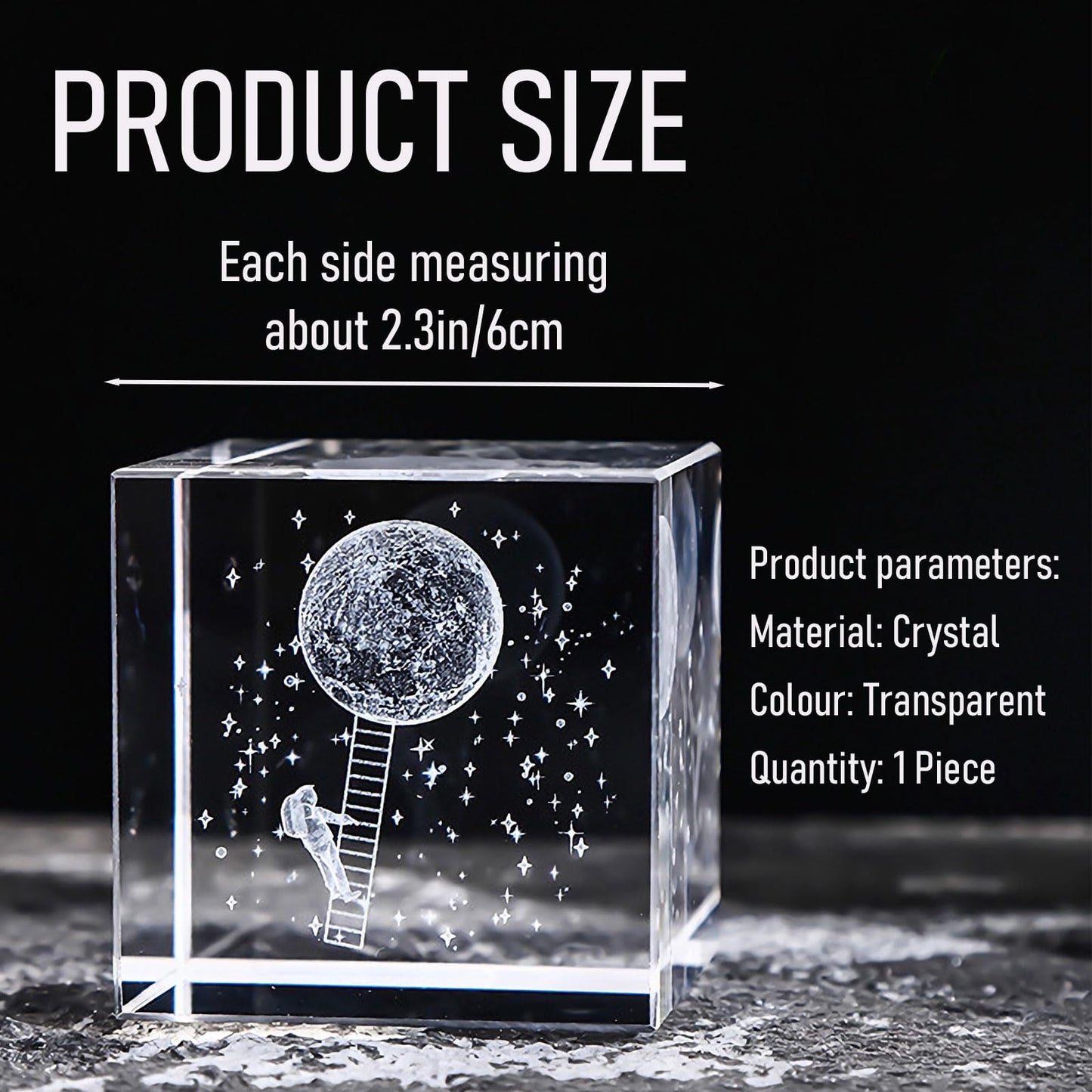 Hikiwin 3D Moon in Crystal Glass Cube Paperweight, Laser Engraved 3D Gift Decorative Quartz Glass Cube, Laser Engraved Statue Model Home Decor, Climb the Moon, 2.3 Inches, 1 Piece