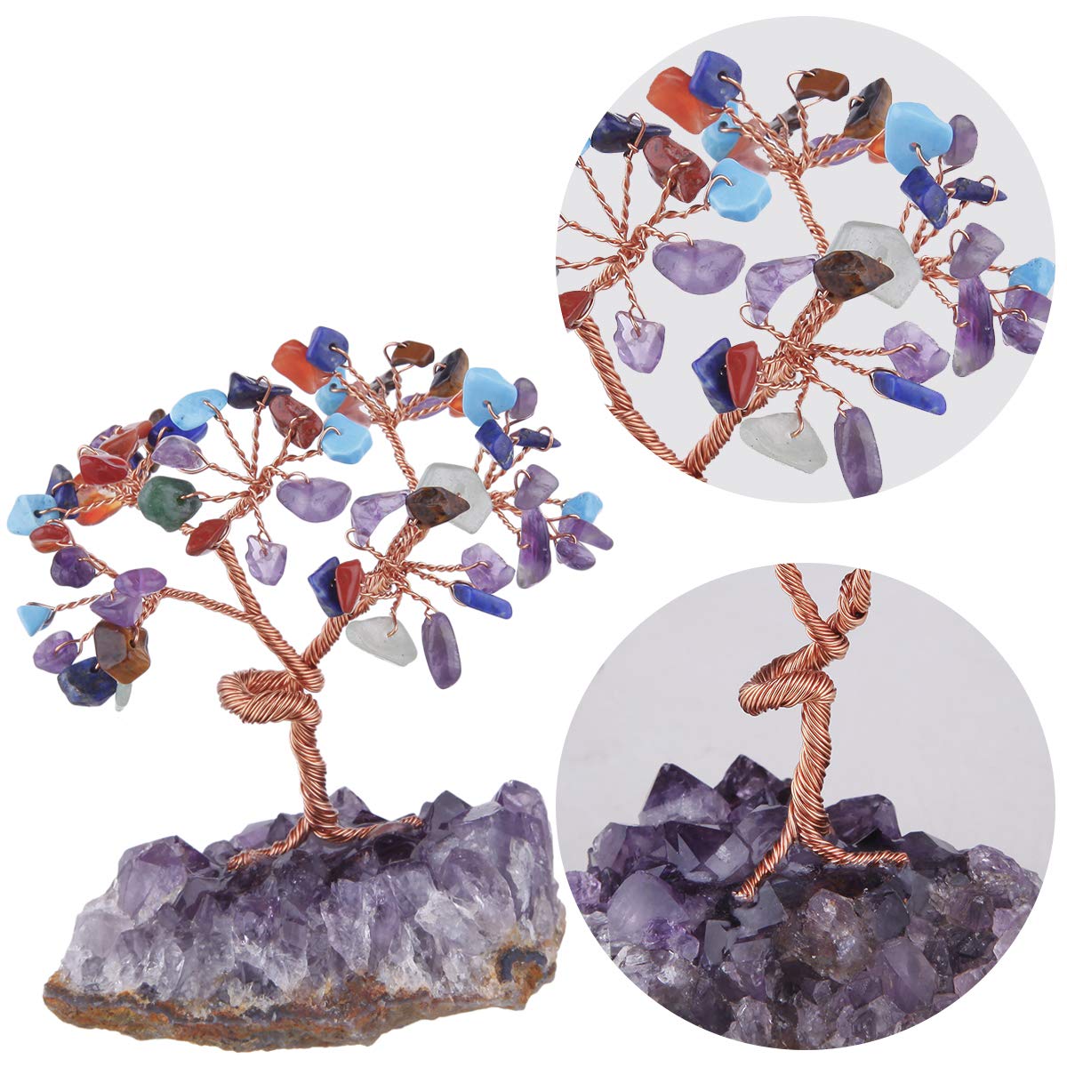 mookaitedecor 7 Chakra Crystal Tree with Amethyst Cluster Crystals Base Bonsai Money Tree for Wealth and Luck