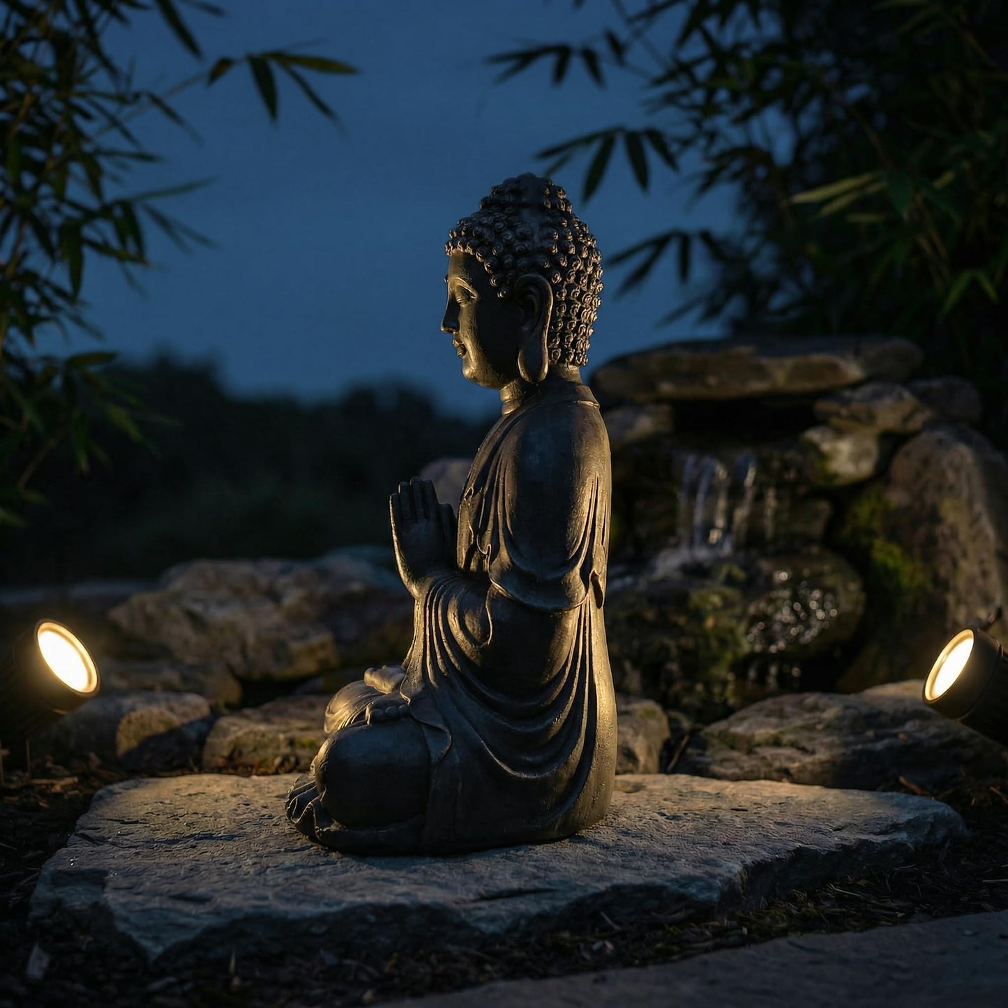 Greens Word Sculptures Buddha Statue, Garden Statues 23.6 Inch Tall, Large Magnesium Oxide Buddha Sculpture Indoor & Outdoor, Statue for Home Decor Yard Porch Patio, Dark Gray with Gold Accents