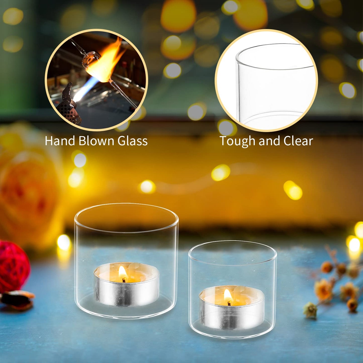 Votive Tea Light Candle Holders - Mini Clear Glass Tealight Holder as Candlelit Dinner Party Events Birthday Wedding Reception Centerpiece Decor Accessories, 10pcs+Extra 2