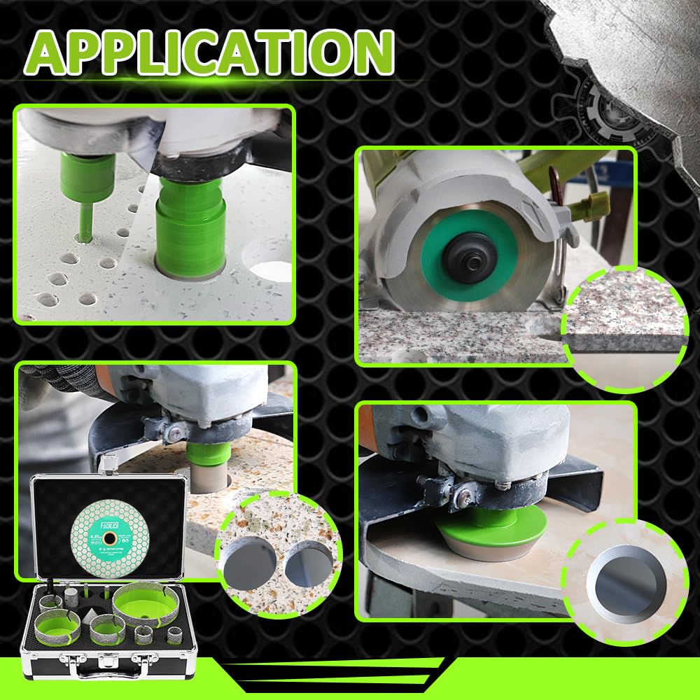 Tile Hole Saw Kit Diamond - (6/6/8/20/25/35/50/65/100mm Drill Bits+Finger Bit+Chamfer Bit+Adapter+Tile Blade) Diamond Hole Saw Kit for Porcelain Ceramic Marble Brick Granite,5/8"-11 Thread