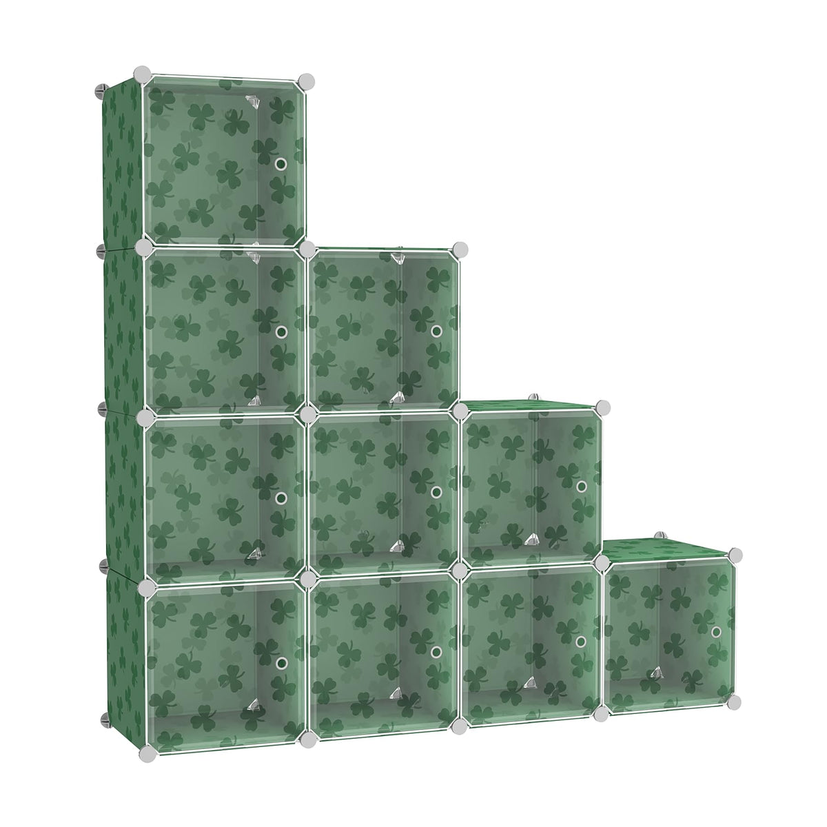 C&AHOME Cube Storage Organizer with Doors, 10-Cube Shelves, DIY Plastic Modular Bookshelf, Closet Clothes Storage Shelving Ideal for Bedroom, Living Room, Clover Embossed, Green