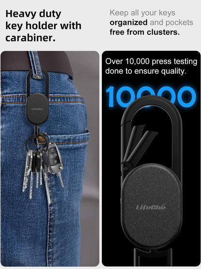 Keychain, Key Finder Built-in Anti-Loss Tracker, Heavy Duty Key Holder, Premium Stainless Steel Keychain Carabiner Car Key Chains with GPS Global Locator Tracking Waterproof (Black)