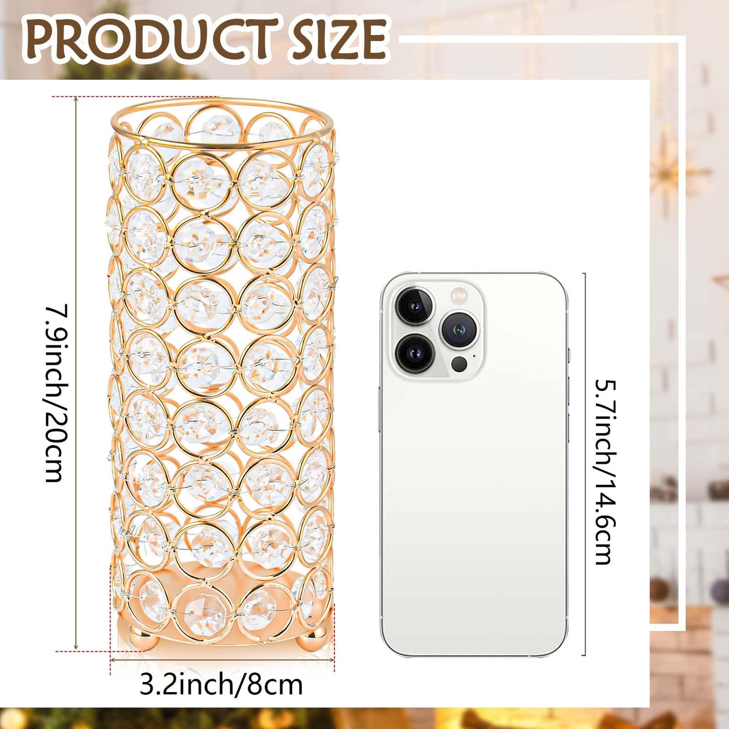 Elegant Crystal Column Vase/Pillar Candle Holder Set, Cylinder Flower Display Tabletop Centerpiece for Weddings & Home Decor (2, Gold)
