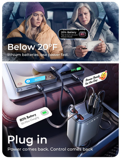 LISEN Retractable Car Charger, for Valentines Day Gifts for Him Her, 69W Cars Adapter USB C Fast Charger for iPhone 17 16 14, Car Accessories Gadgets for Men, Anniversary Birthday Gifts for Men Women