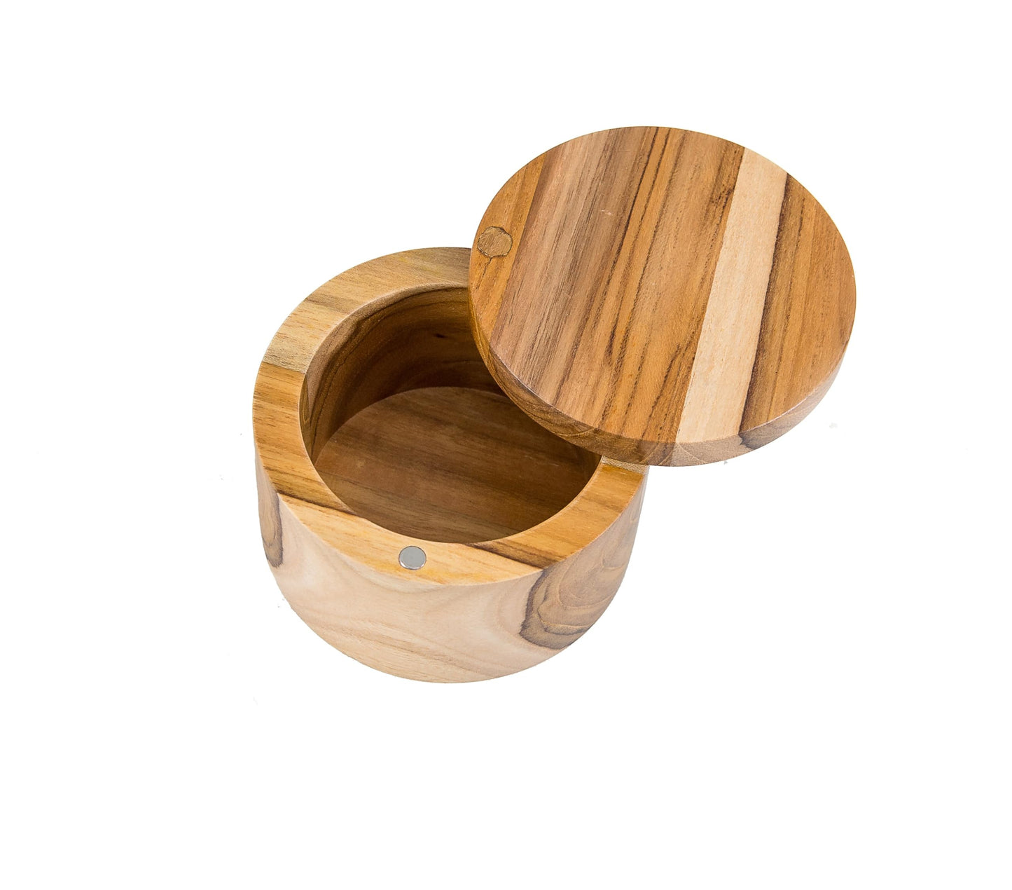 Lipper International Teak Wood Salt or Spice Box with Swivel Cover, 3.6" Diameter x 2.375" Tall
