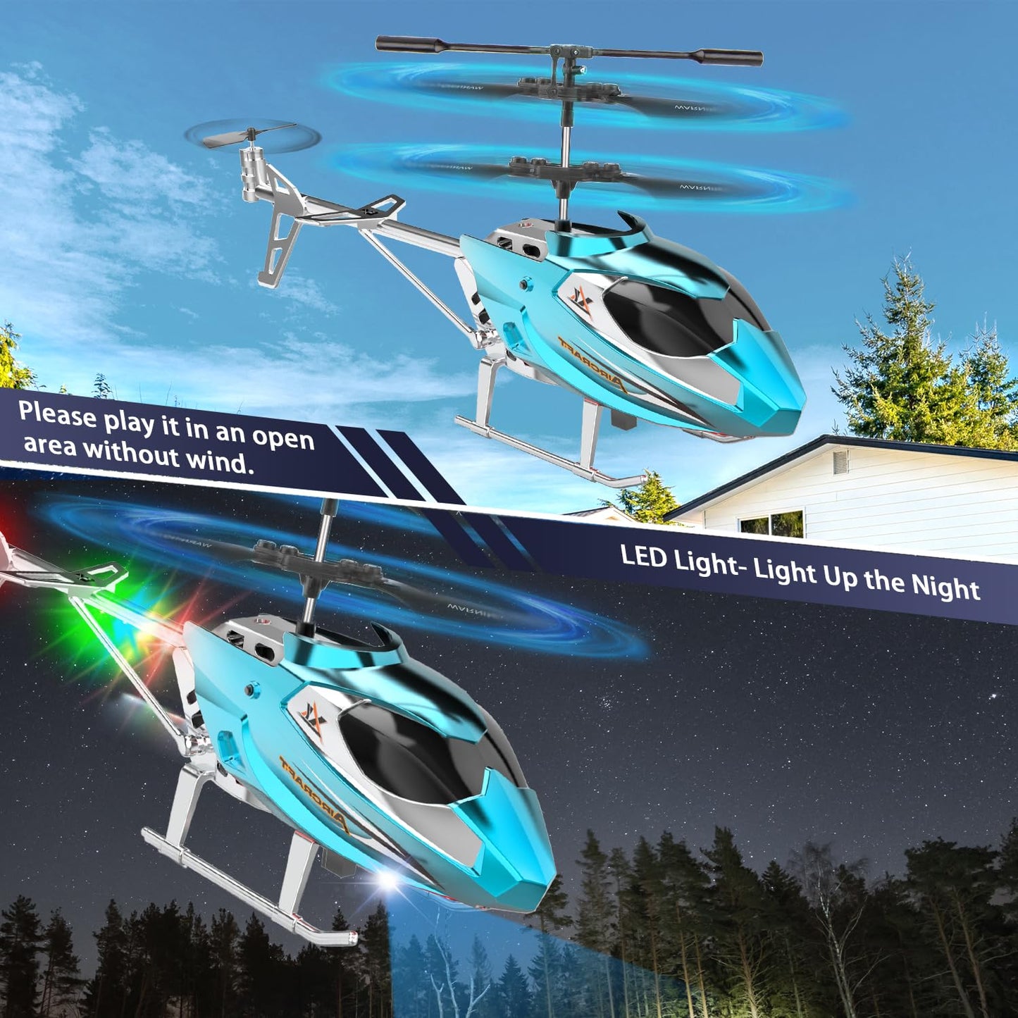TERRAMUS Remote Control Helicopter for Kids,Altitude Hold RC Helicopters with Gyro LED Light,2.4GHz Radio Controlled Aircraft Indoor Toy with 3.5 Channel,High&Low Speed,Gift for Boys Beginner