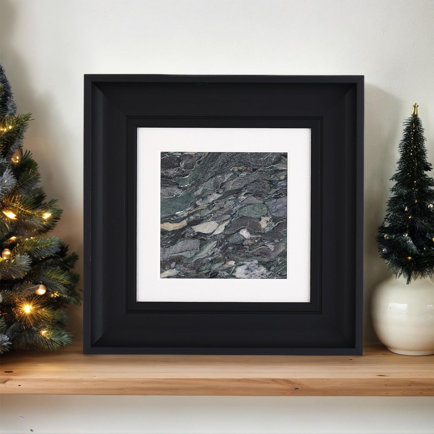 Natural Marble Decorative Wall Art Home Decor for Living Room Abstract Stone Painting Bedroom Aesthetic Office Farmhouse Fall Heavy Texture Picture Framed 14x14 inch Four Seasons Green