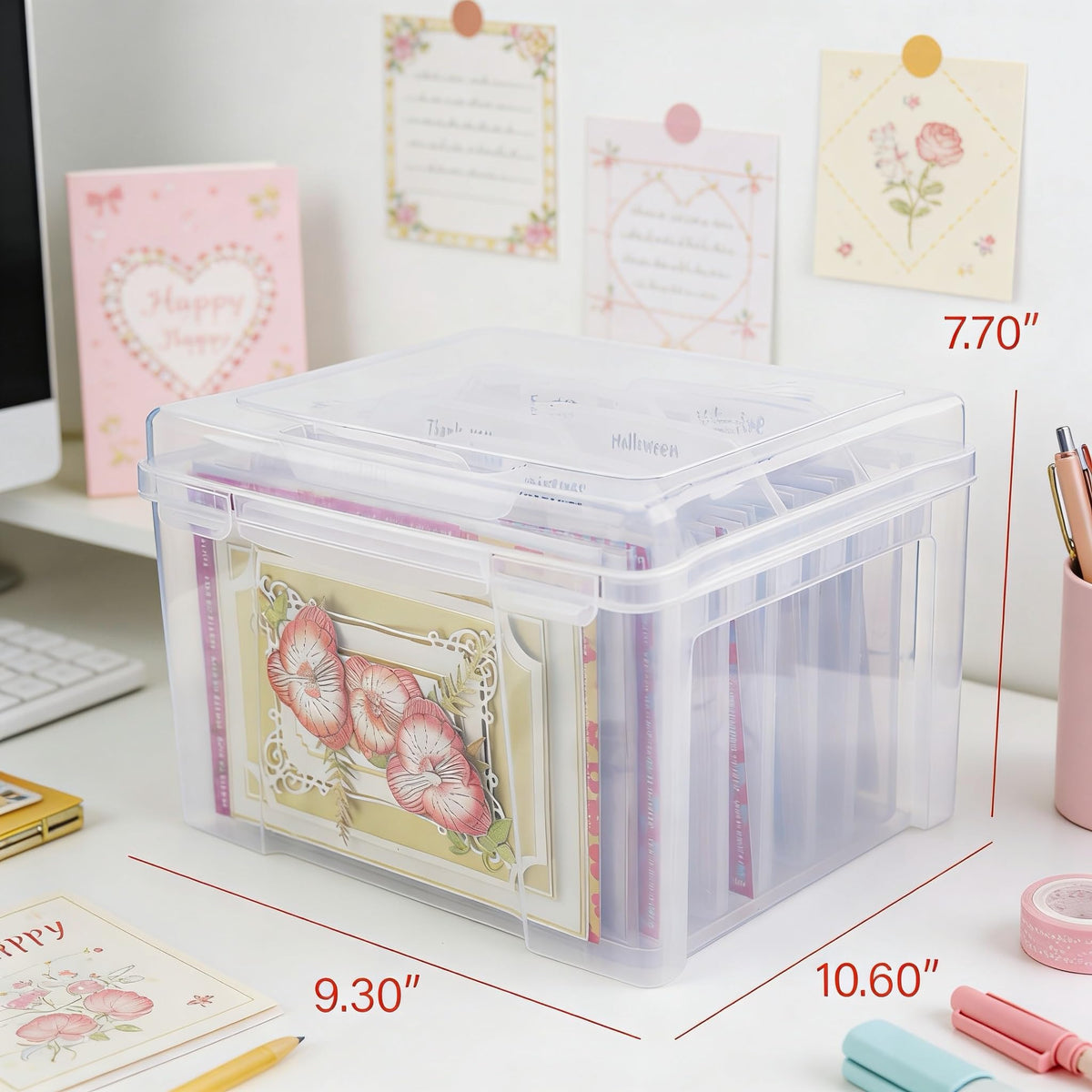 Find Scrapblooms Greeting Card Storage & Organizer Box with 6 Removable Dividers for Holiday Birthday Get Well Cards Photos, Crafts, Scrapbooking(Clear)