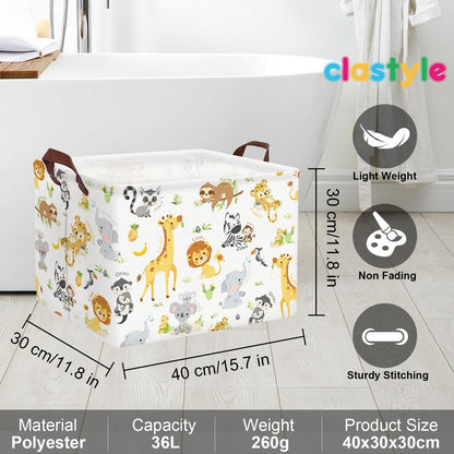 Clastyle Rectangular Baby Storage Basket Large Collapsible Kid Toy Bin Nursery Classroom Books Shelf Basket Shower Towel Gift Basket Giraffe Lion Elephant Pet Basket(Animal)
