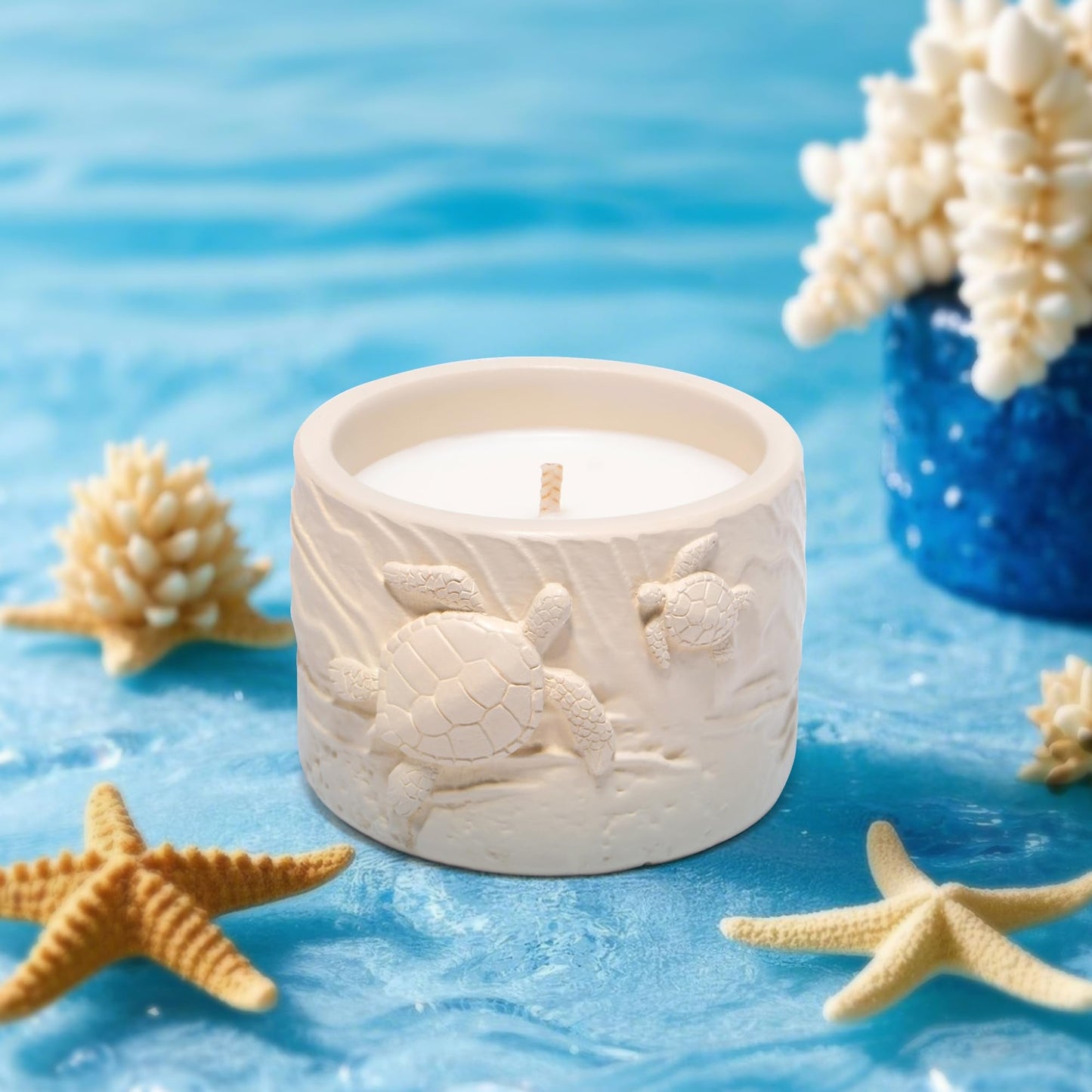 Hodao Oceanic Serenity Handcrafted Aromatherapy Box with Candle & Decor – Beach Rock Sculpture with Sea Turtle, Seashells, for Home, Bathroom, Yoga Room Decor (Brown-Turtle)