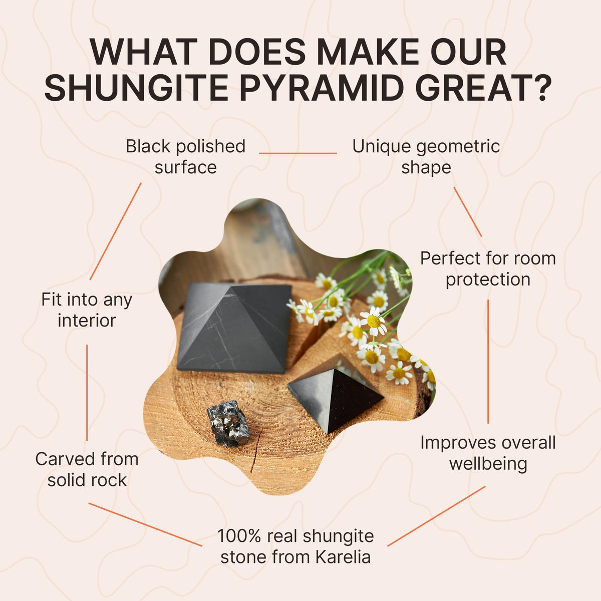 Authentic Shungite Pyramid Polished 2.8"(7cm), Premium Protection Crystals for House & Office, Karelian Black Stone Energy Pyramid for Root Chakra Meditation, Grounding & Negative Energy Blocker
