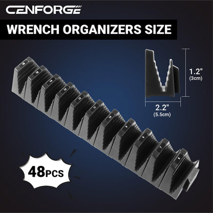 CENFORGE 48PC Modular Wrench Organizer Magnetic, Wrench Organizer for Tool Box Drawer - Wrench Holders with Metric & SAE Labels, Gift for Mechanics (48, Black)