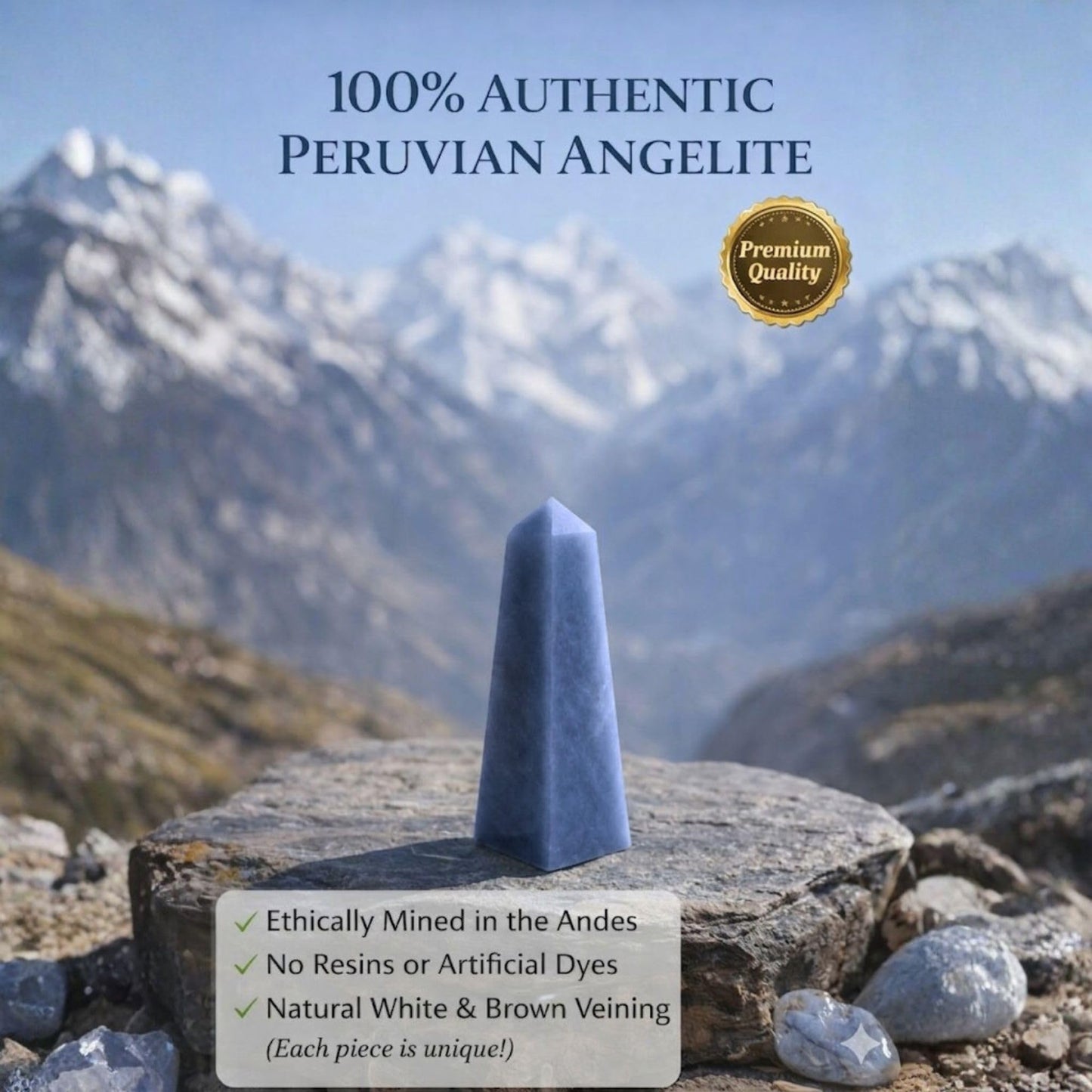 Angelite Crystal Obelisk Tower - Real Crystals for Reiki, Meditation & Throat Chakra Healing - Natural Blue Stone from Peru - Ideal for Calming - Gift for Birthday, Mother's Day (5 to 6 oz)