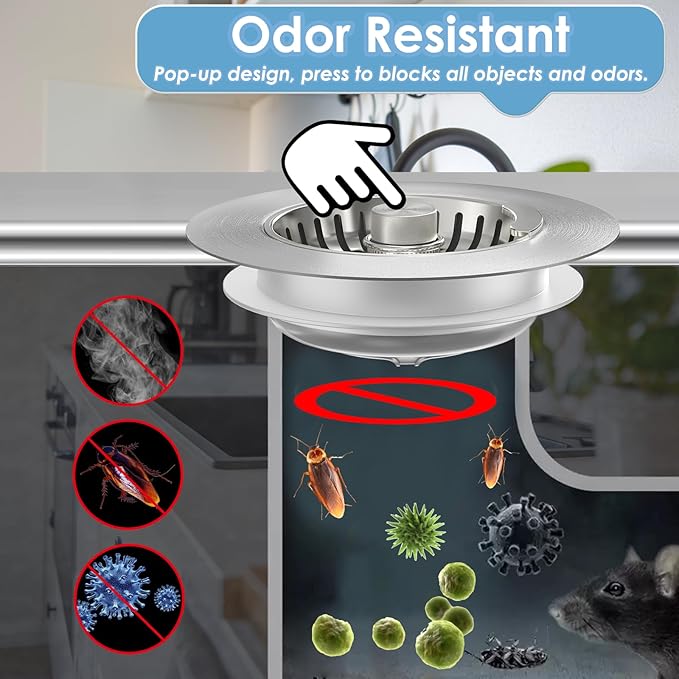 Semour 3 in 1 Kitchen Sink Drain Strainer, 304 Stainless Steel Kitchen Sink