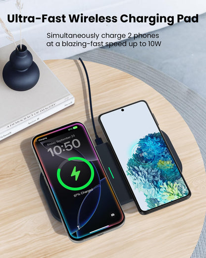TAMOXI Wireless Charger, 10W Max Dual Charging Pad for iPhone 17/16/15/14/13/12/11/XR/X/8, Airpods 4/3/2/Pro, Samsung Galaxy S25/S24/S23/S22/S21, QC 24W Adapter, Charging Adapter