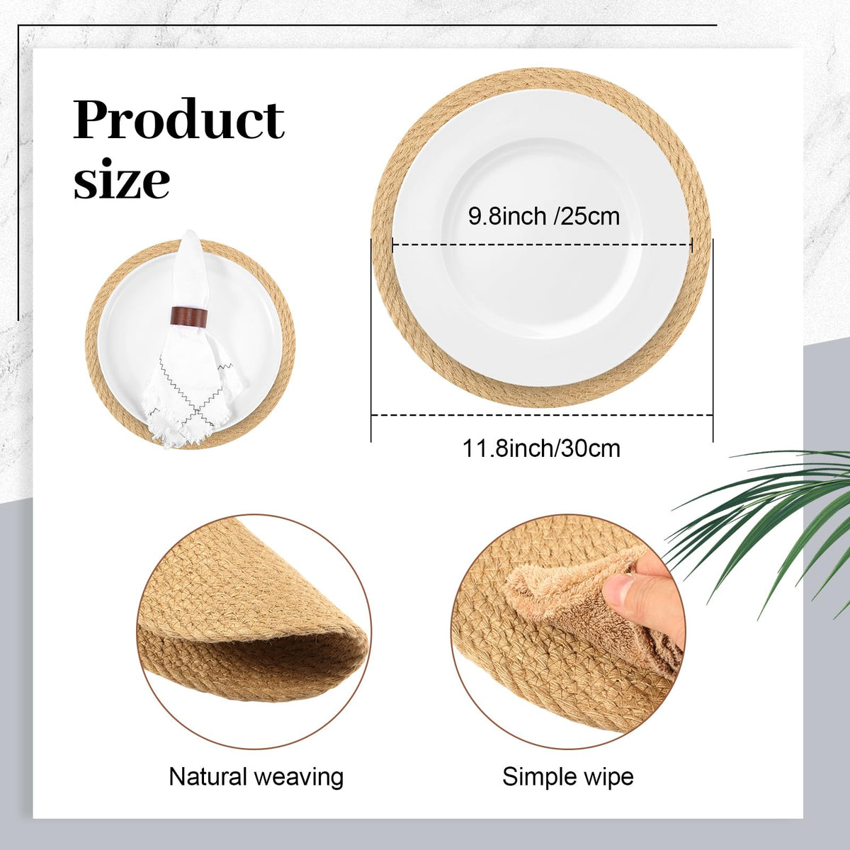 Newtay 16 Pcs Wedding Table Supplies Round Woven Placemats 11.8 '' Wooden Napkin Rings Braided Dining Natural Table Mats Weddings Dinner Parties Kitchen Centerpieces Tabletop Decoration