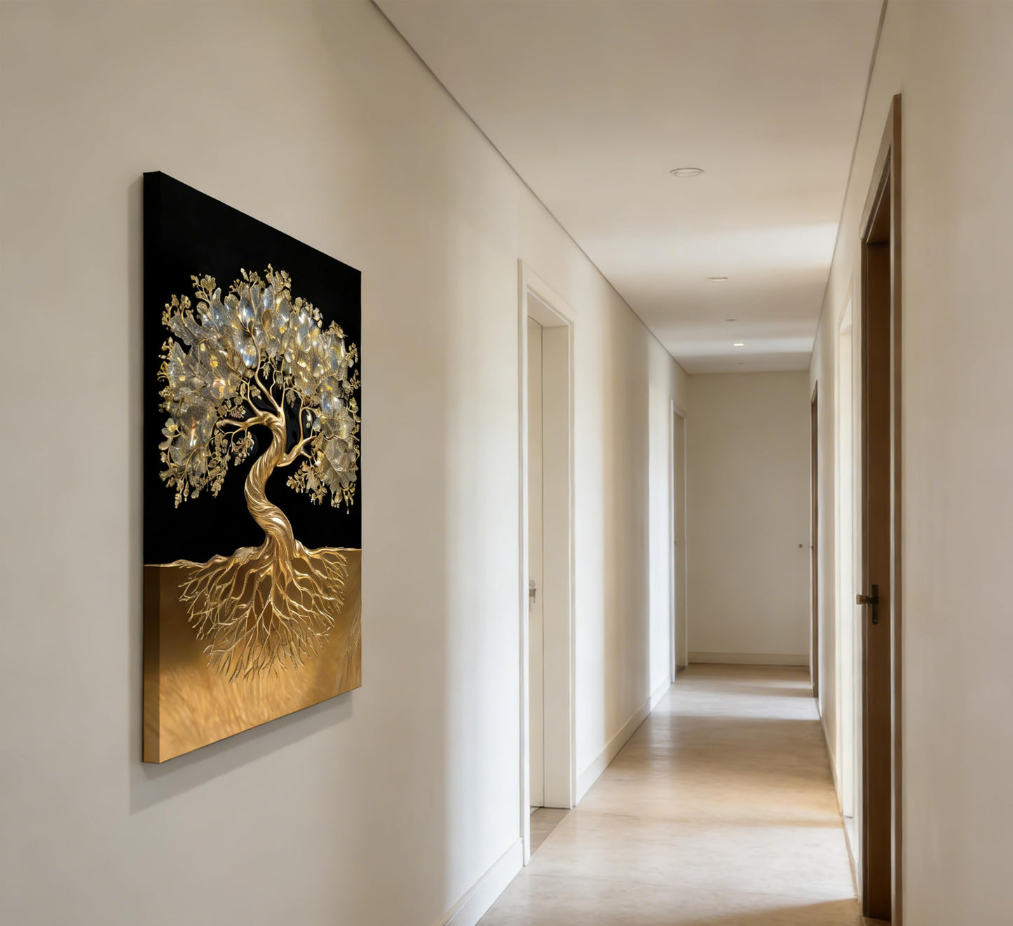 Tree of Life Canvas Wall Art Healing Crystal Painting Picture Wall Decor Golden Minimalist Theme Poster Print Artwork for living room Bathroom Bedroom Office Hallway Home Decoration