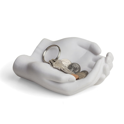 Danya B. CSK8076 Handle with Care Hands Holder, White Poly Resin Decorative Tray, Key Ring Jewelry Candle Trinket or Candy Dish, 5.25" W