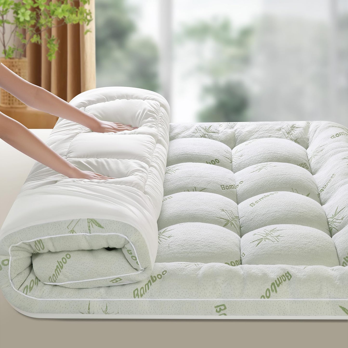 LIANLAM Mattress Topper Twin Size - 1500GSM 3D+7D Down Alternative Fill 3 in Pillow Top Mattress Pad, Viscose Made from Bamboo Cover, Extra Firm for Back Pain, 6"-18" Deep Pocket (39"x75")