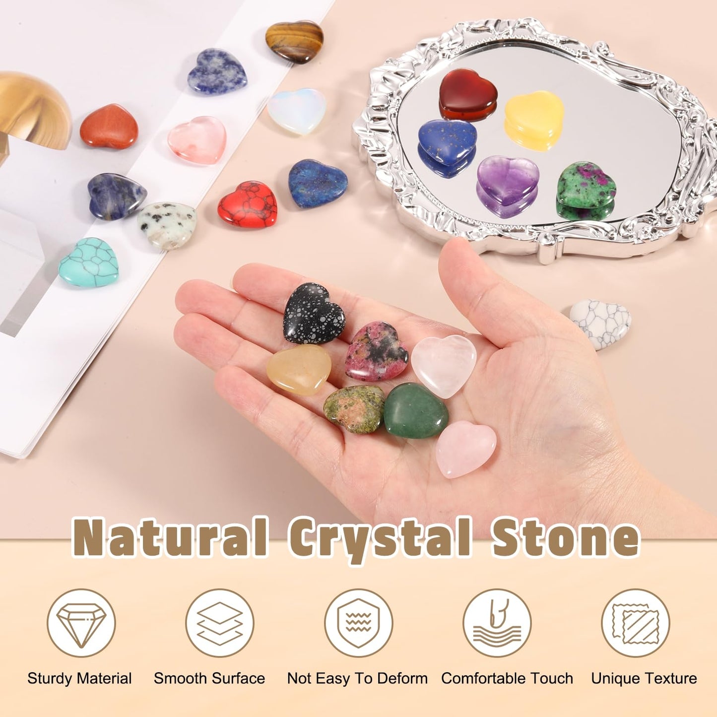 PATIKIL 20 Pcs Natural Heart Shaped Crystal Stone, 1 Inch Mini Polished Love Gemstone Crystal, Pocket Rock Engraved Worry Stones for Women Gifts Meditation, Cyan Blue