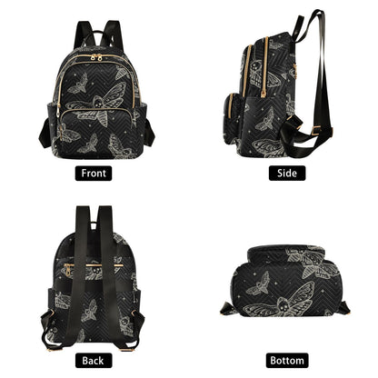 Sletend Mini Backpack Gothic Skull Butterfly Moth Fashion Backpack Purse for Women,Handbag Shoulder Bag Casual Daypack, Ladies Gift for College Work (S)
