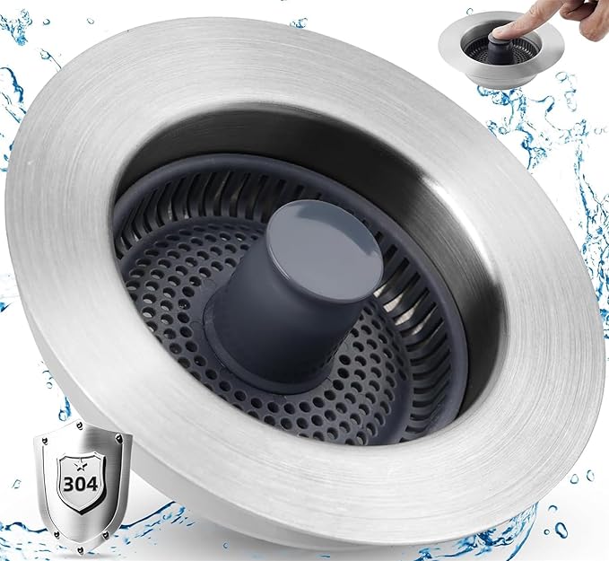 Universal Kitchen Sink Drain Strainer, 3 in 1 Stainless Steel Pop Up Kitchen