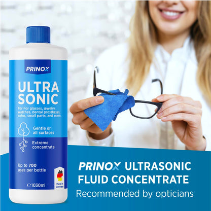 PRINOX® Ultrasonic Cleaner Concentrate 1030ml – Highly Efficient up to 700 uses – Jewellery Cleaner Solution for Jewellery, Glasses, Dentures & Small Parts – Compatible with All Ultrasonic Devices