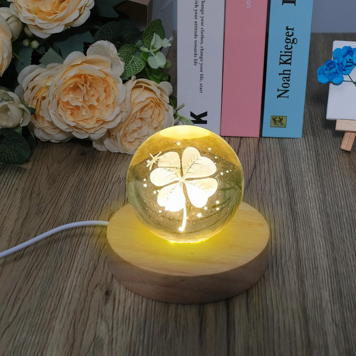 Olutacot 10 Pcs Wooden LED Display Bases Round Wood Display Lighted Bases for Glass Art LED Lighted Display Stand Bases for 3D Crystal Ball Room Office Home Decor