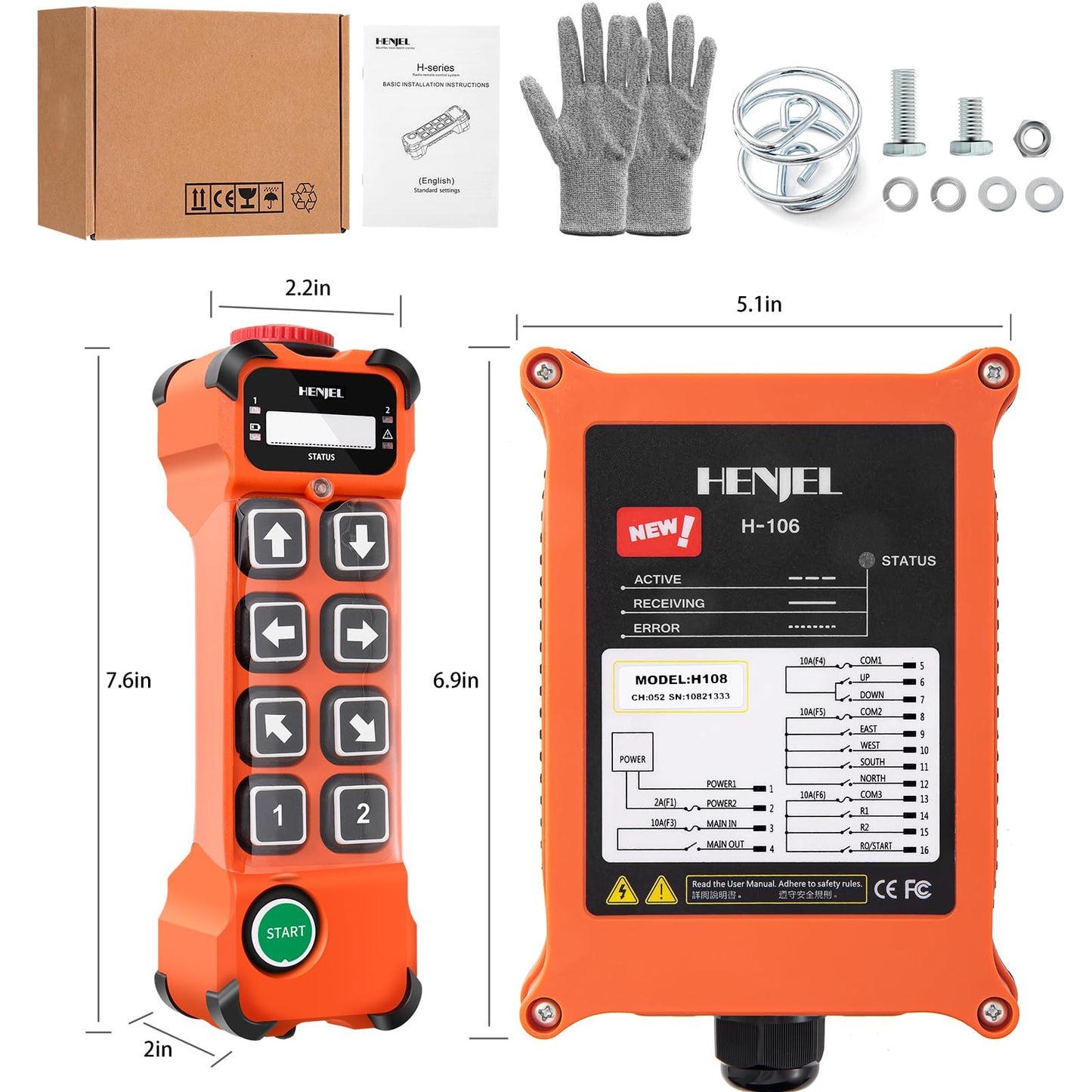 Industrial Wireless Crane Remote Control for Overhead Bridge Travelling Hoist Crane 8 Channel Truck Crane Radio Transmitter and 12V 24V 36V Receiver