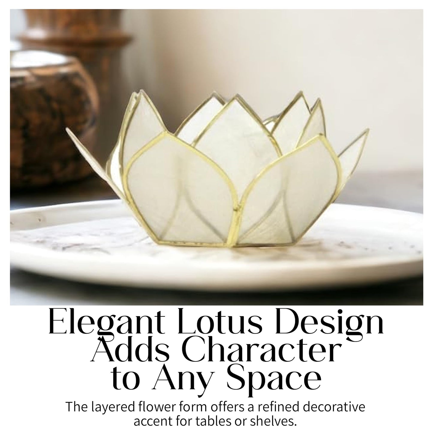 Om Gallery Mini Gemstone Lotus Tealight Holder - Handcrafted Capiz Shell Design for Soft Glow, Elegant Home & Table Decor, Wedding Centerpieces, Votive Candle Styling & Thoughtful Gifting - Pearl