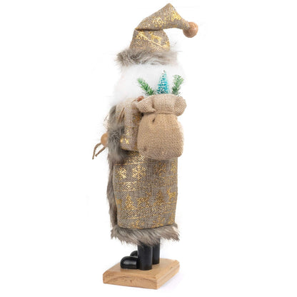 FUNPENY 14" Christmas Decorative Nutcracker, Handmade Wooden Santa Traditional Nutcracker in Flannel Ful Golden Coat, Festive Collectible Nutcracker, Winter Tabletop Christmas Decoration