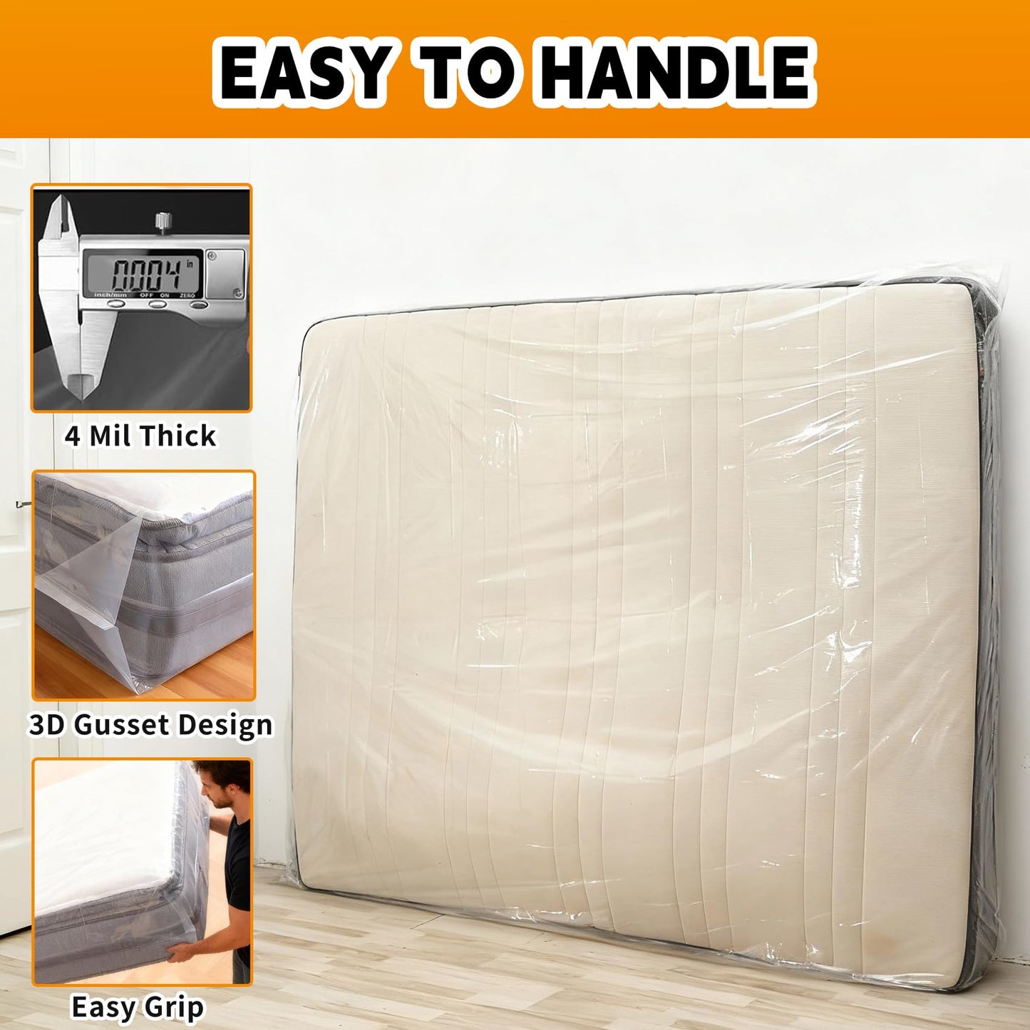 TopSoon 2PK Clear Plastic Mattress Bag - Moving & Storage Cover for Mattress or Box Spring - Heavy-Duty Disposal Supplies (4mil, Queen)